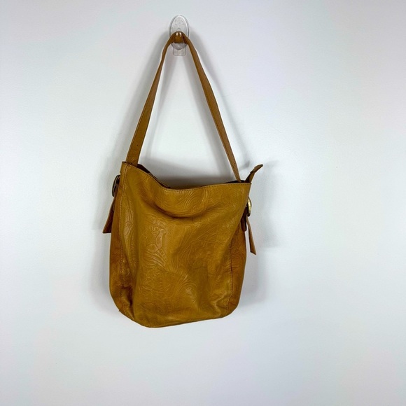 American Leather Co. Handbags - American Leather Co. Embossed Floral Flowers Tan Beige Shoulder Bag Purse